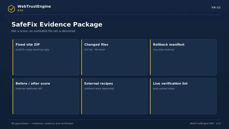 Evidence package visual of six deliverable cards.